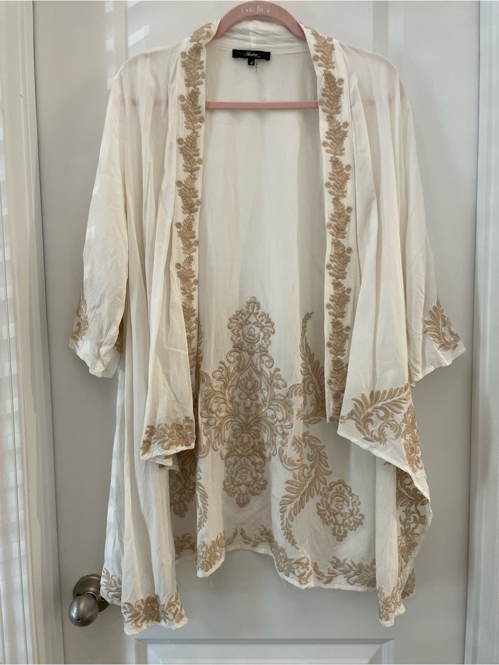 Embroidered Cream Kimono